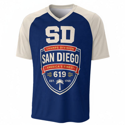 San Diego 619 Champs Varsity T-Shirt – Navy White Red Athletic City Streetwear – fan gear, fan gear, image 1.0