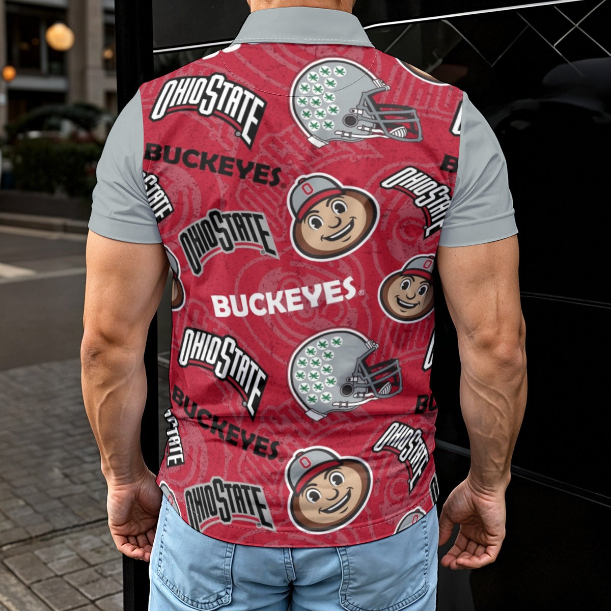 Ohio State Buckeyes Men’s Polo Shirt – Scarlet and Gray College Football Game Day Polo White game day varsity apparel