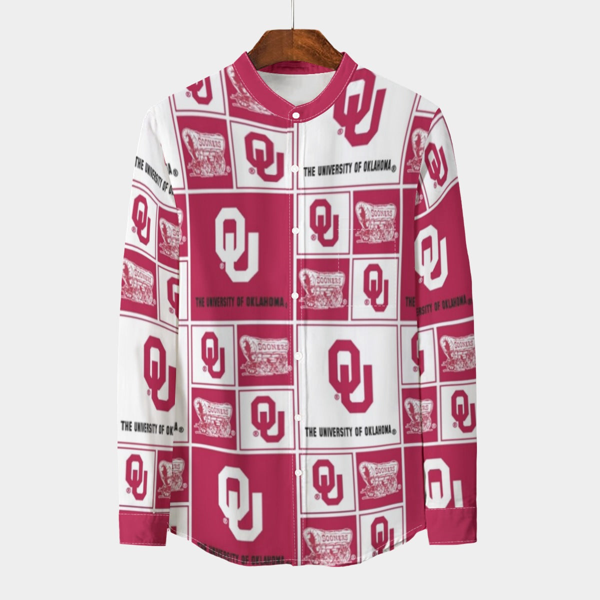 Oklahoma Sooners Stand Collar Shirt With Long Sleeve|110GSM Imitation Flax - Big 12 football apparel varsity sportswear product image 1.0