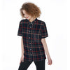 women navy plaid casual football shirt