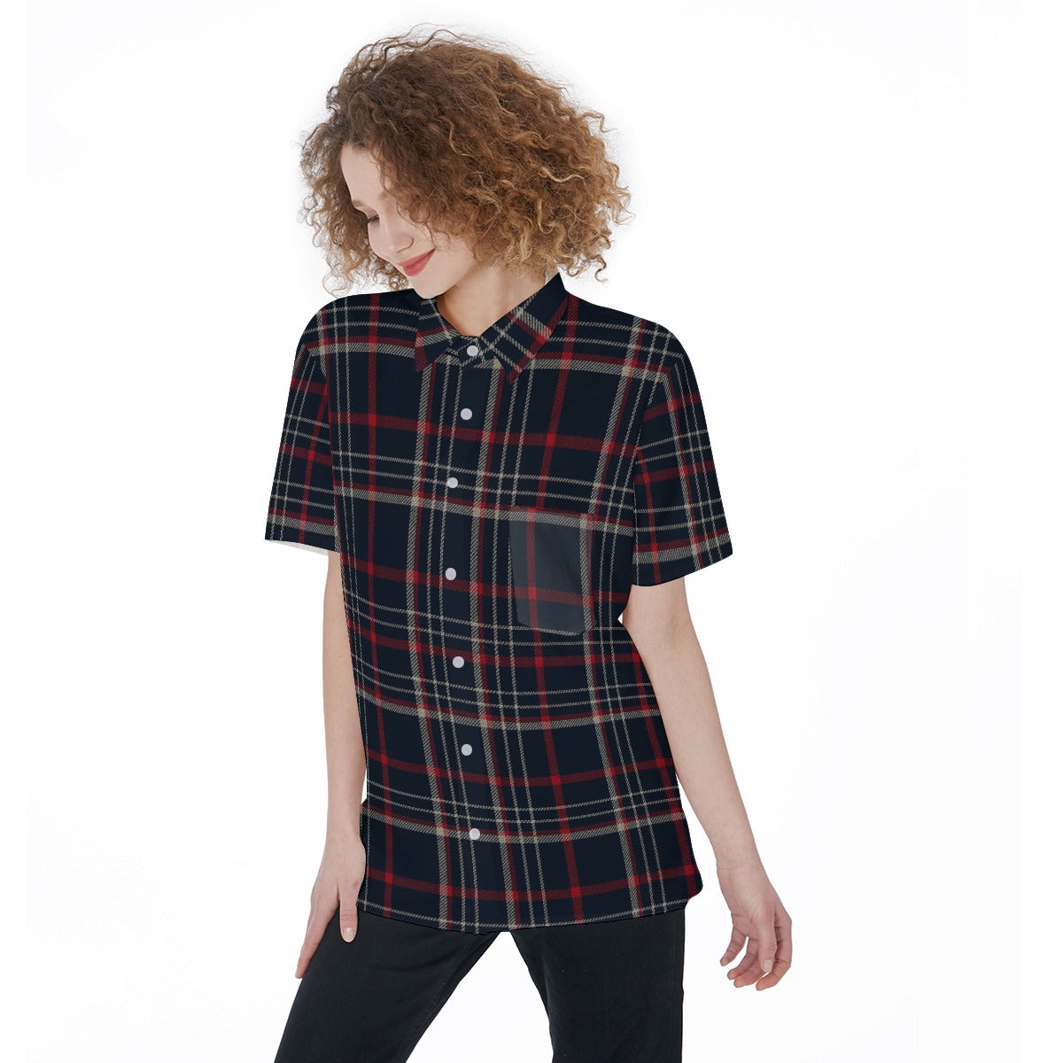 women navy plaid casual football shirt