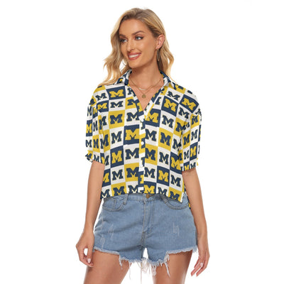 Michigan Wolverines Women's V-neck Shirts White varsity sports apparel