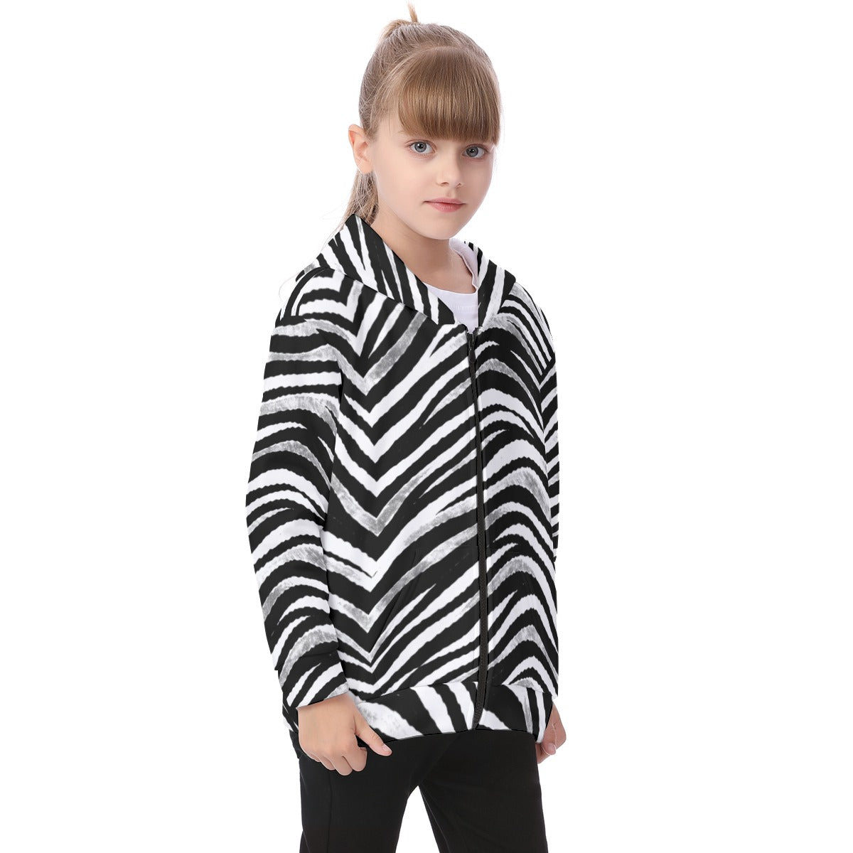 Las Vegas Football Zebra Kid's Heavy Fleece Zip Up Hoodie – Black and White Game Day Streetwear