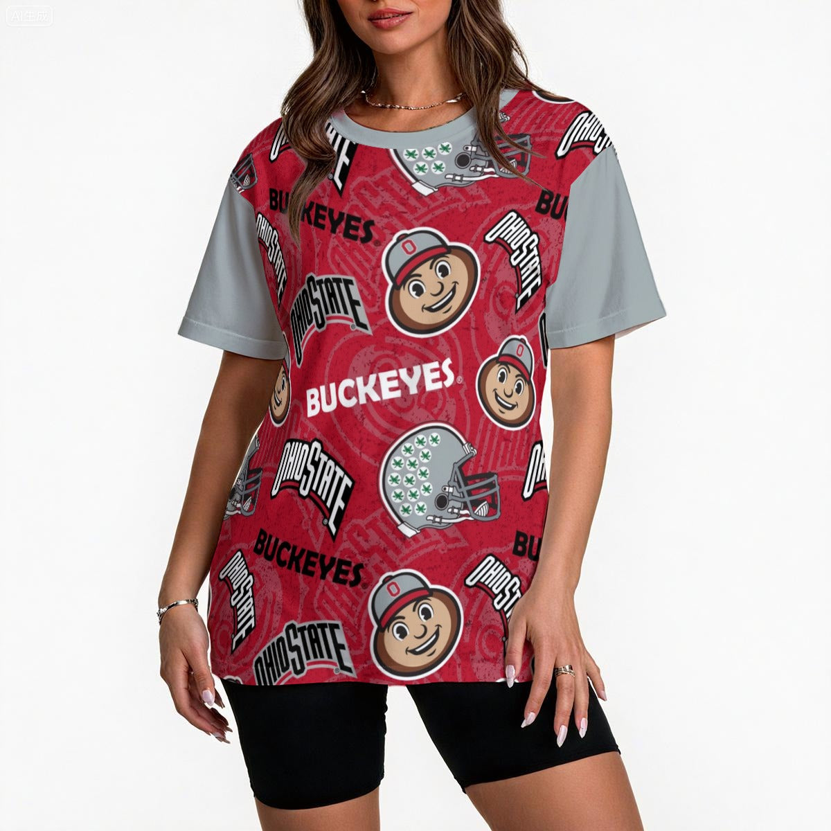 Ohio State Buckeyes Women’s Loose Fit T-Shirt – Scarlet and Gray College Football Game Day Relaxed T White game day varsity apparel