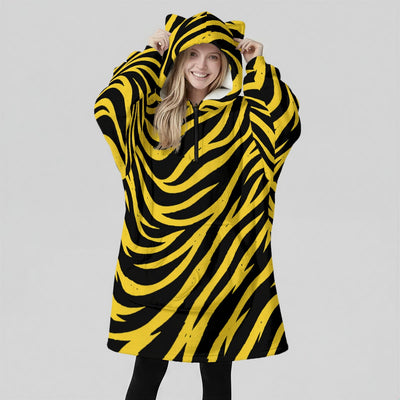 Pittsburgh Football Yellow Black Zebra Women's Fleece Oversized Hoodie Blanket With Decorative Ears – sportswear style, sportswear style, image 1.0