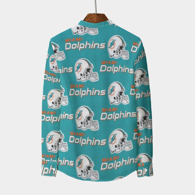 miami-dolphins-mens-stand-collar-shirt-with-long-sleeve-110gsm-imitation-flax aqua orange football outfit detail