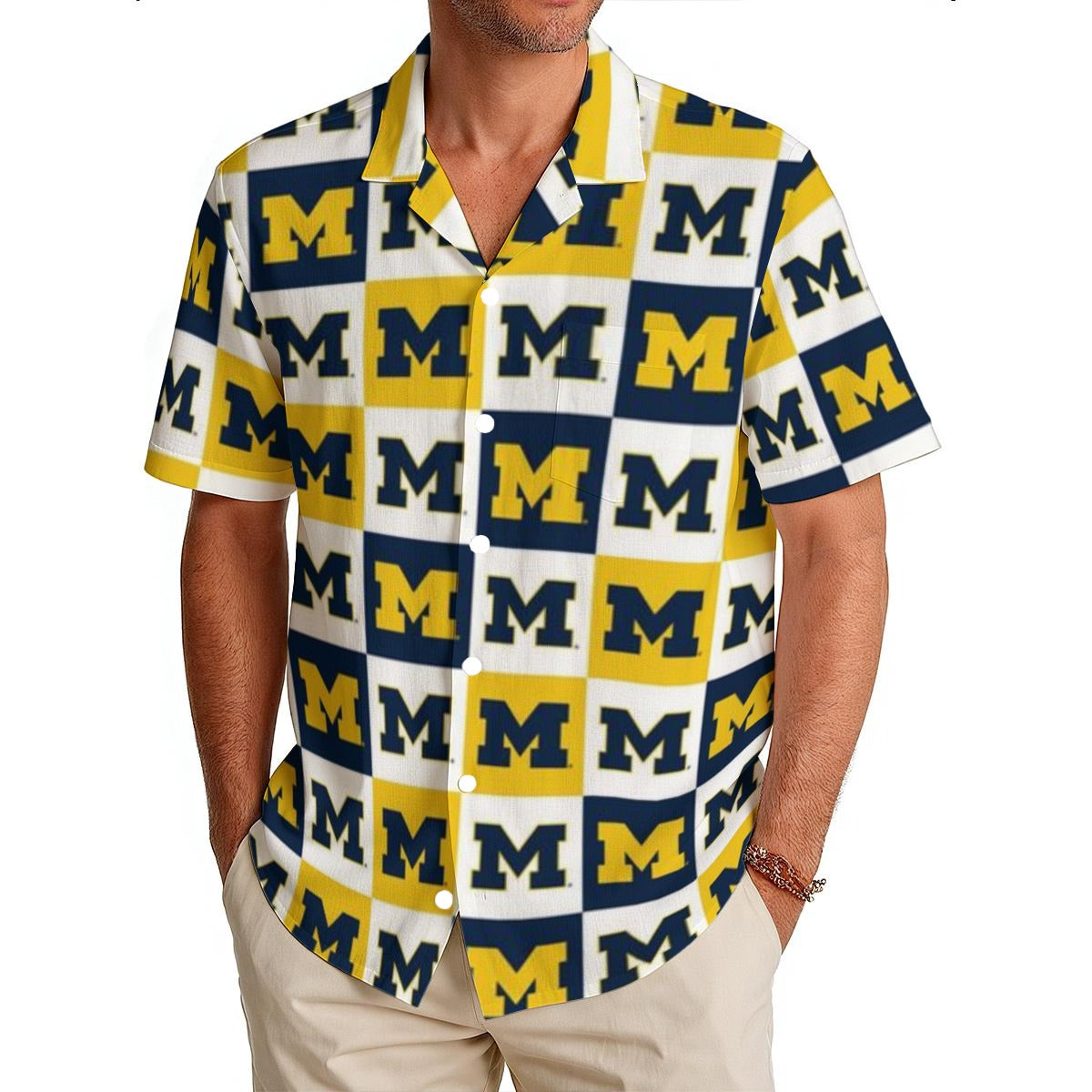 Michigan Wolverines Men's Hawaiian Shirt|150GSM White varsity sports apparel