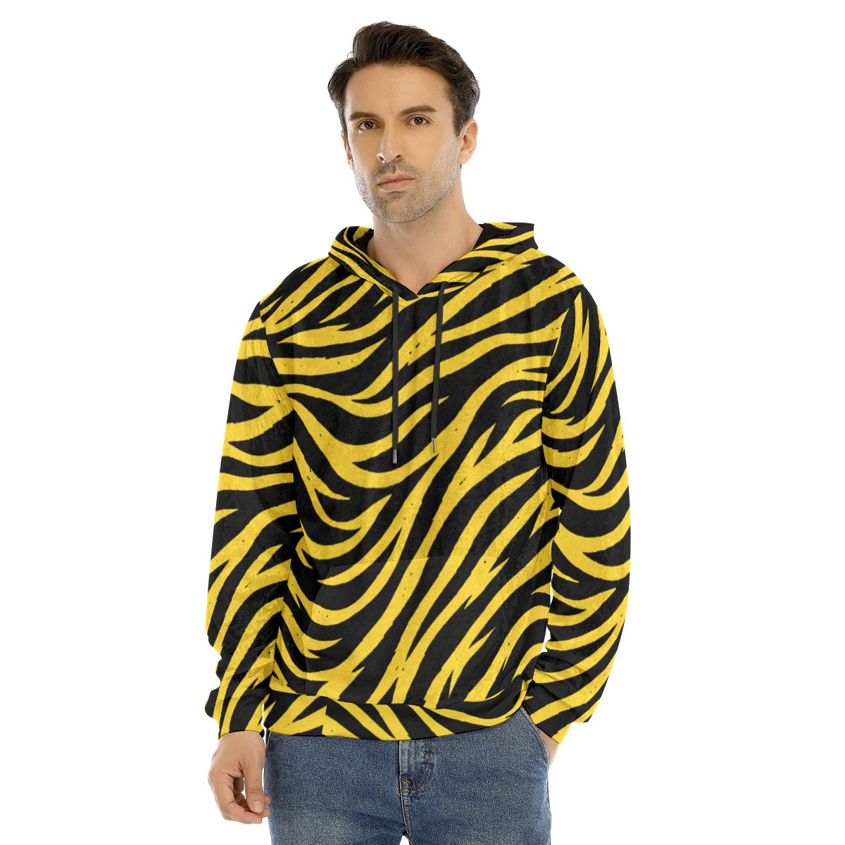 Pittsburgh Football Yellow Black Zebra Men’s Velvet Pullover Hoodie – Game Day Streetwear – game day outfit, nfl fan apparel, image 1.0