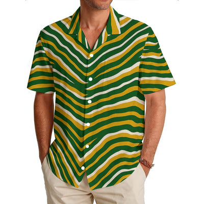 Green Bay Football Yellow Green Zebra Men’s Hawaiian Shirt 150GSM – Game Day Streetwear – sportswear style, fan gear, image 1.0