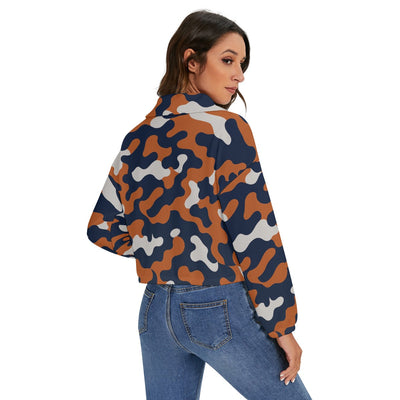 Chicago Football Women’s Cropped Camo Jacket – Navy Orange Game Day Zip Jacket – lightweight game day shirt, sportswear style, image 1.0