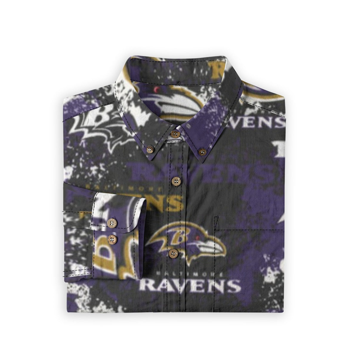 baltimore-ravens-mens-casual-lapel-long-sleeve-shirt-125gsm-cotton purple black football outfit front view
