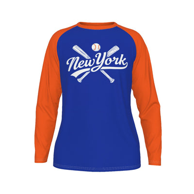 New York Baseball Raglan Long Sleeve T-Shirt – Blue and Orange City Athletic Style – fan gear, nfl fan apparel, image 1.0