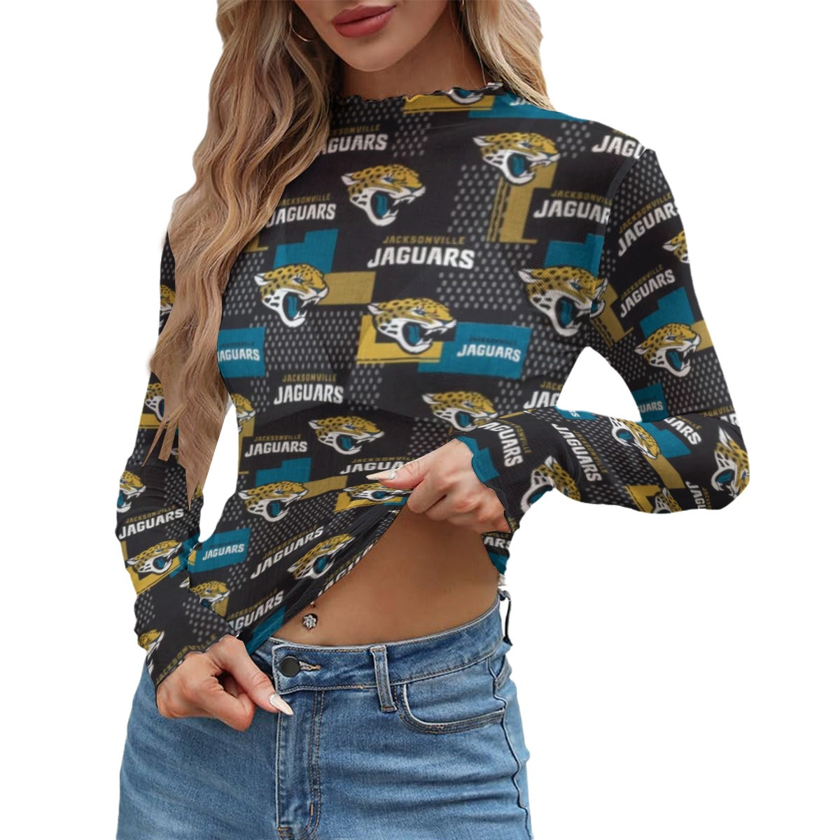 Jacksonville Jaguars Women's Mesh T-shirt teal black football back view game day look