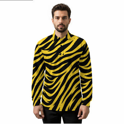 Pittsburgh Football Yellow Black Zebra Men's Long Sleeve Polo Shirt – fan gear, sportswear style, image 1.0