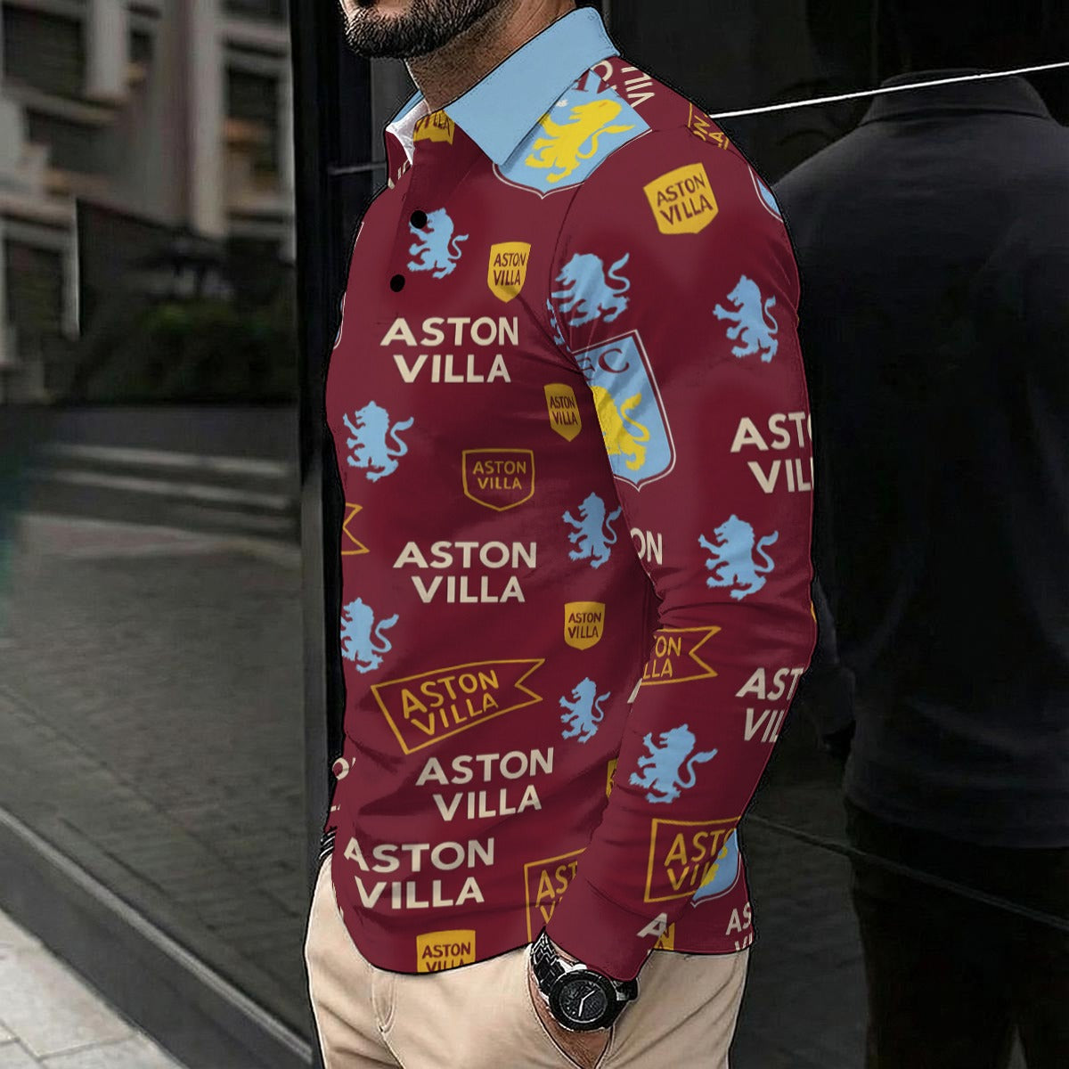 Aston Villa Men's Polo Shirt With Long Sleeve streetwear fashion product image 3