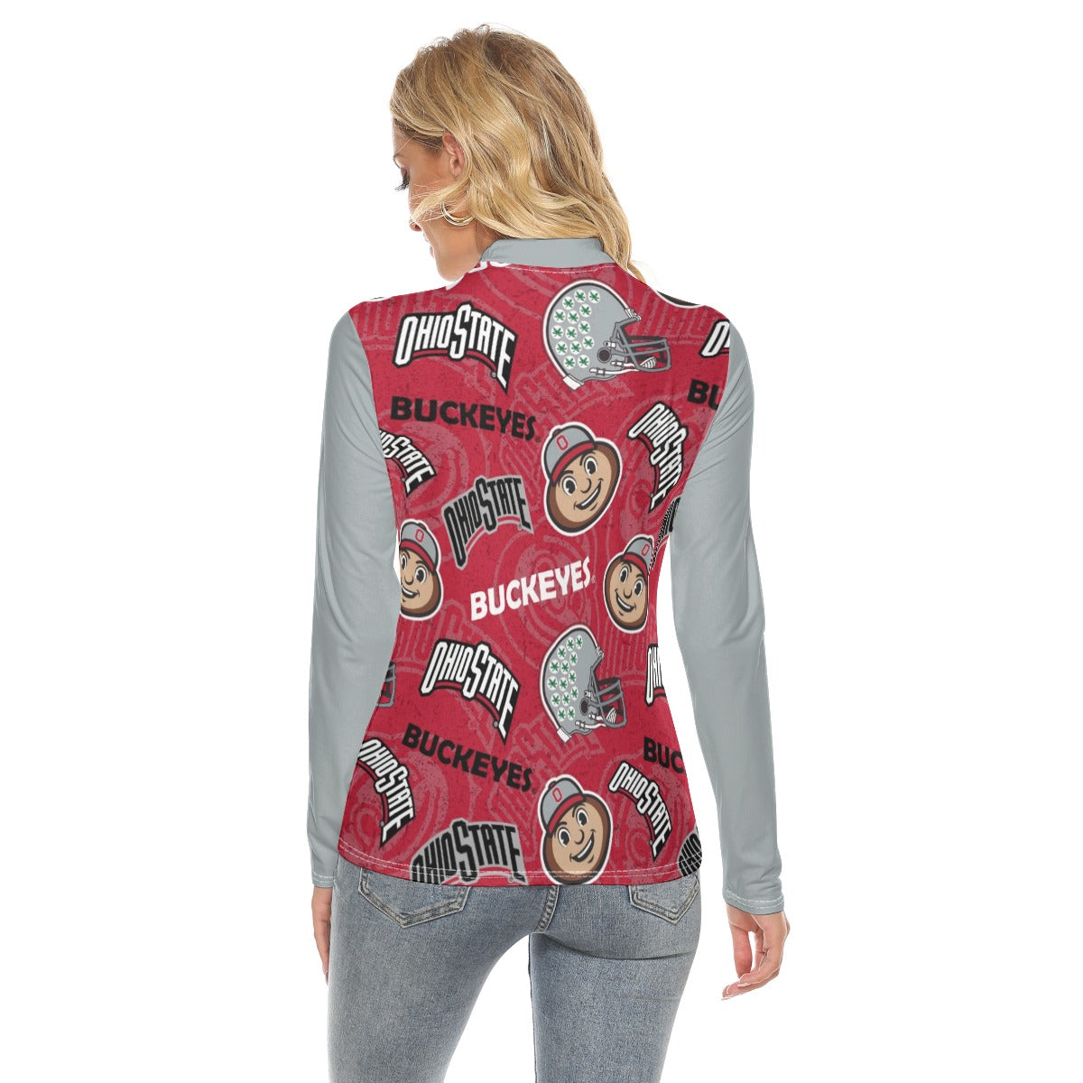 Ohio State Buckeyes Women’s Stretchable Turtleneck Top – Scarlet and Gray Football Game Day Long Sle White game day varsity apparel