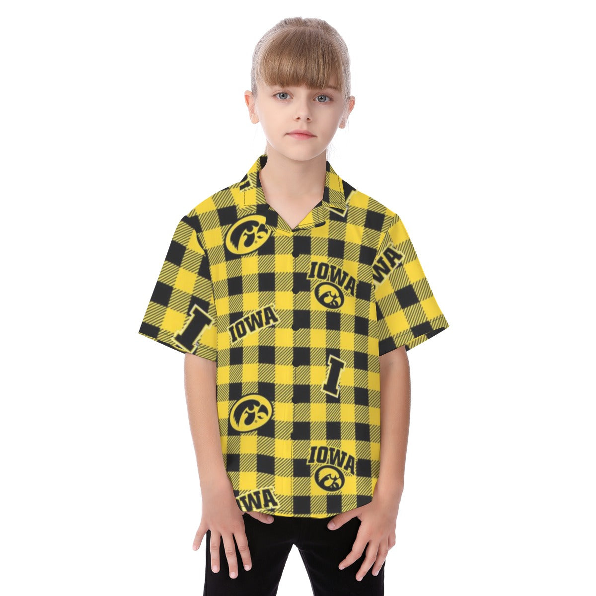Iowa Hawkeyes Kid's Hawaiian Vacation Shirt - Big Ten football apparel varsity sportswear product image 1.0