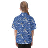 detroit-lions-kids-hawaiian-vacation-shirt blue silver football close-up design detail