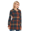 Auburn Tigers Tartan Plaid Navy Orange Women's Long Shirt |115GSM Cotton poplin