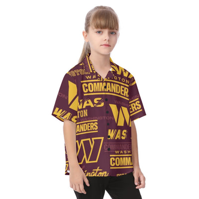 washington-commanders-kids-hawaiian-vacation-shirt burgundy gold football outfit detail
