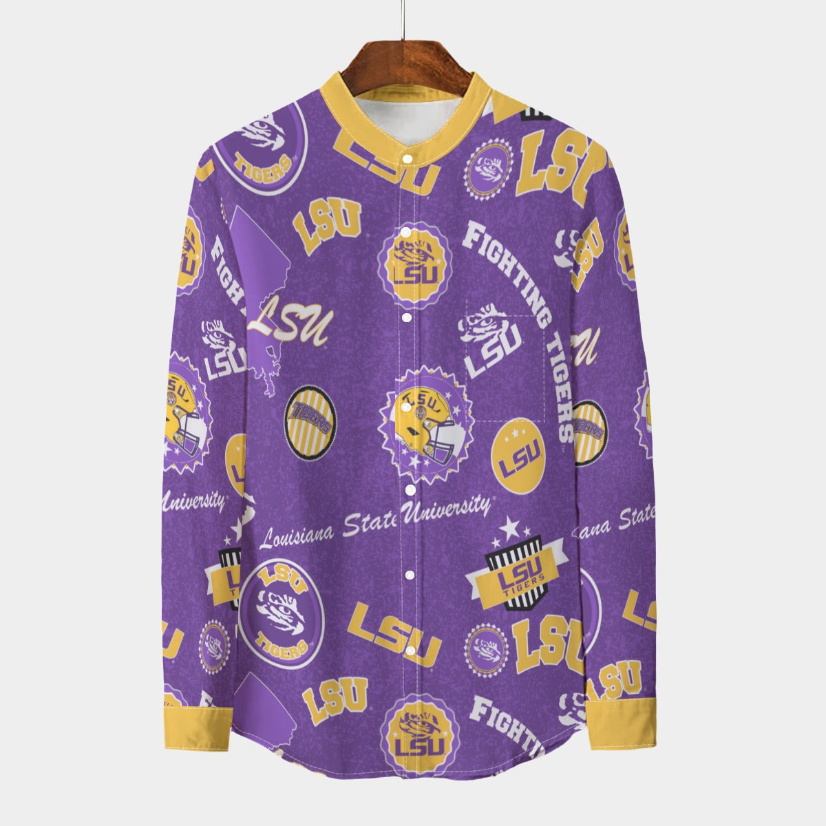 Louisiana Tigers Men's Stand Collar Shirt With Long Sleeve|110GSM Imitation Flax - Baton Rouge football tee varsity sportswear product image 1.0