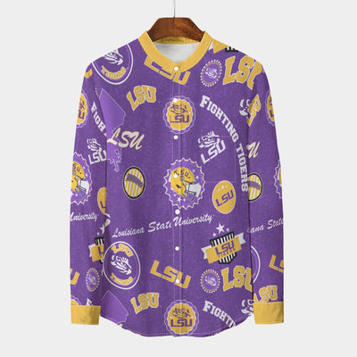 Louisiana Tigers Men's Stand Collar Shirt With Long Sleeve|110GSM Imitation Flax - Baton Rouge football tee varsity sportswear product image 1.0
