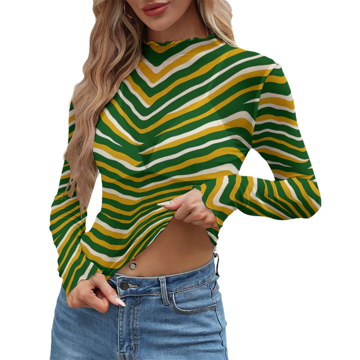 Green Bay Football Yellow Green Women’s Mesh T-Shirt – Game Day Streetwear – breathable comfort wear, football shirt, image 1.0