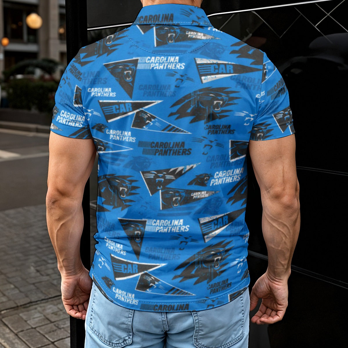 carolina-panthers-mens-polo-shirt black blue football fabric breathable detail