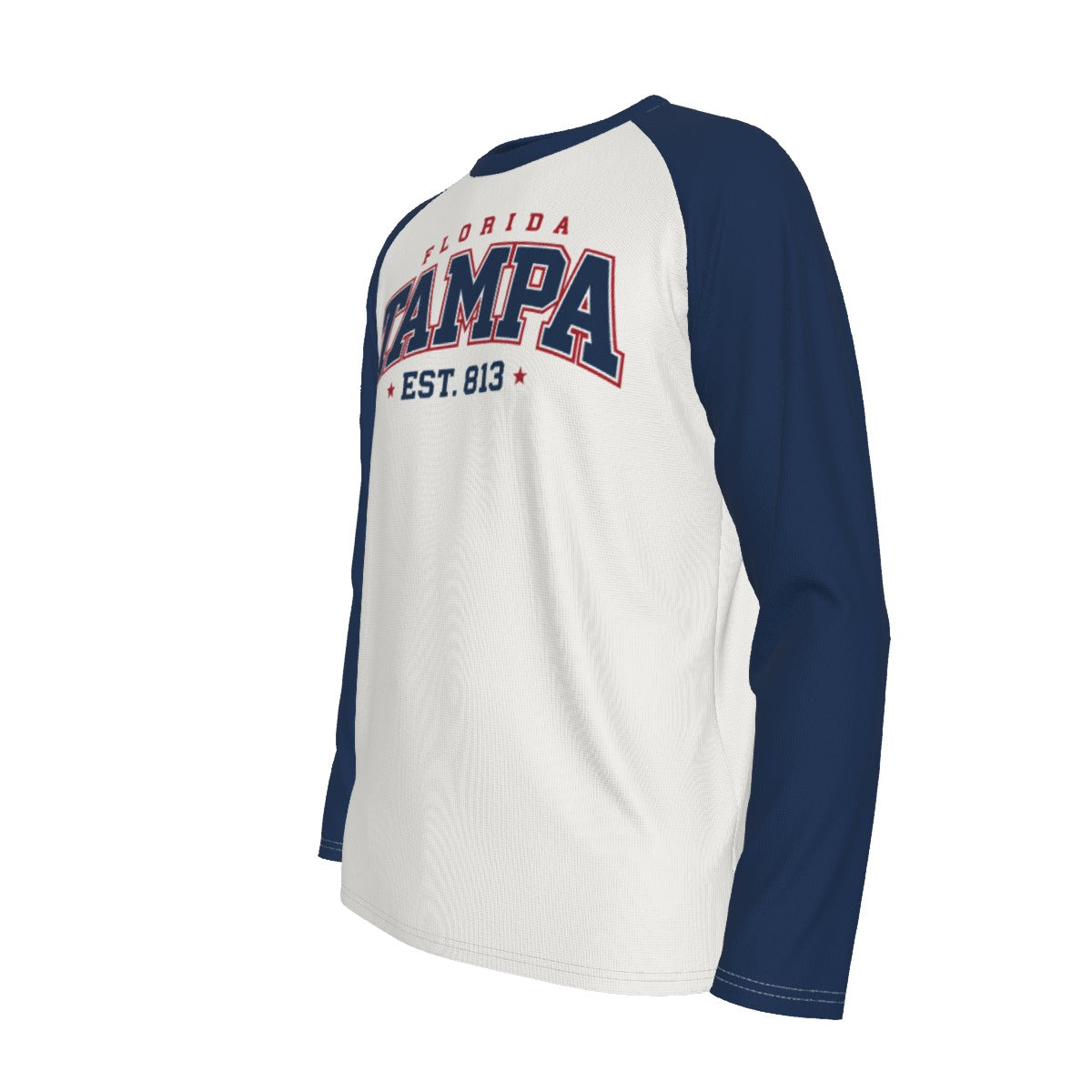White Smoke Florida Tampa EST 813 White and Navy Long Sleeve Shirt Men Varsity Raglan Tee