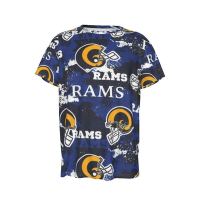 Los Angeles Rams  Short Sleeve T-Shirt navy orange football outfit back view
