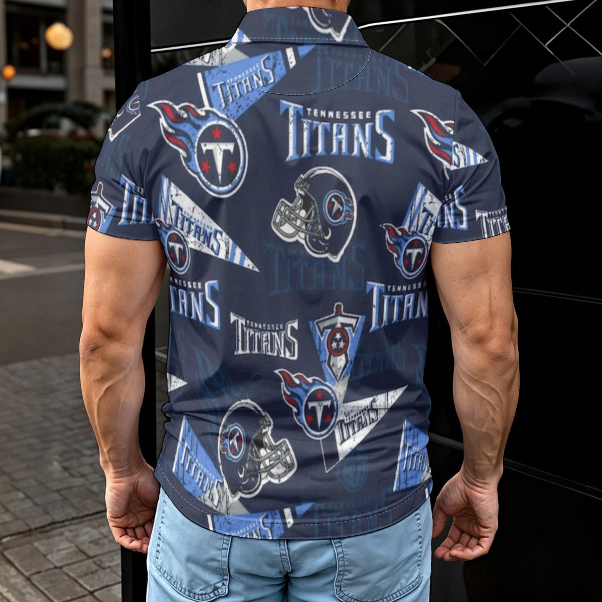 tennessee-titans-mens-polo-shirt navy light blue football fabric breathable detail
