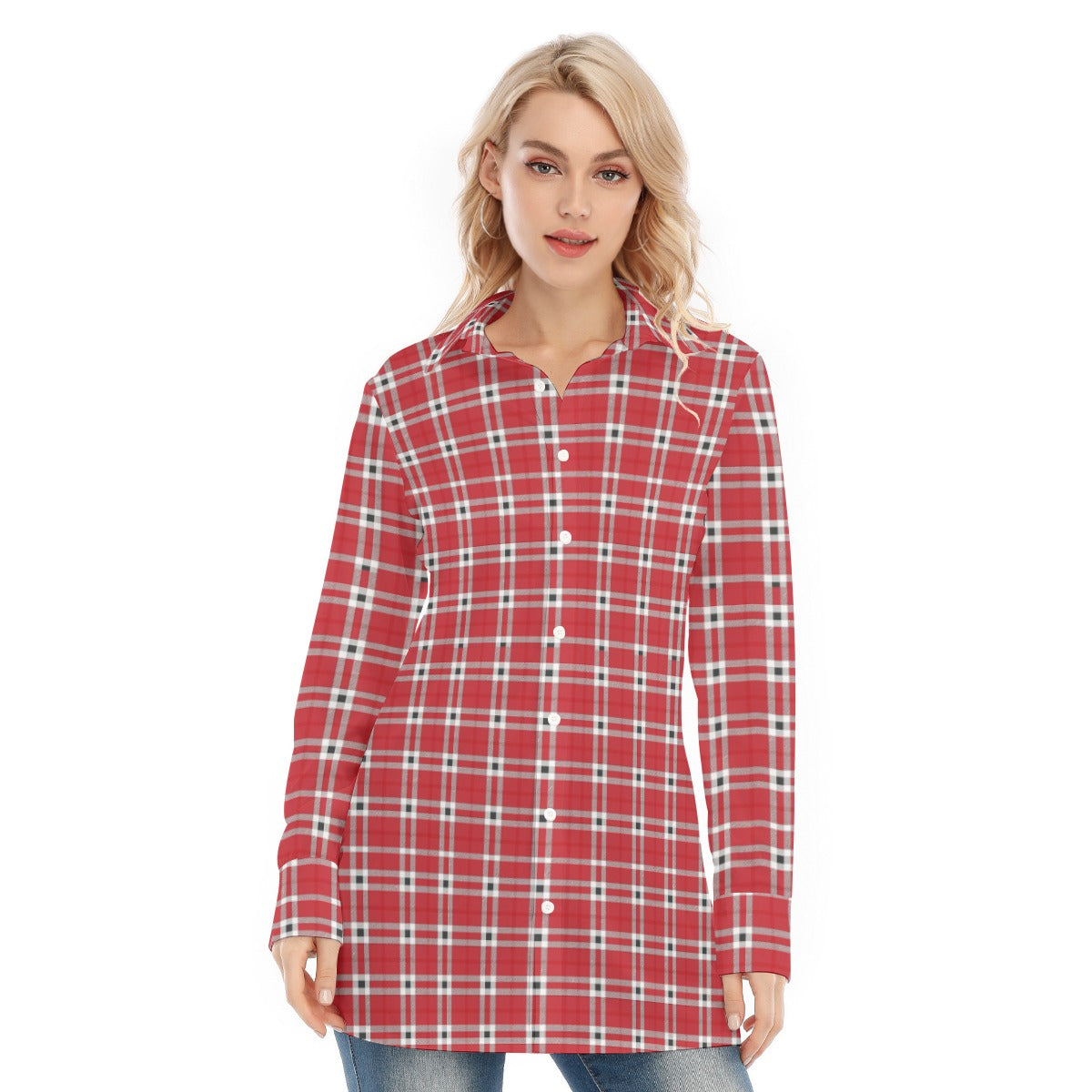 georgia bulldogs tartan plaid oversized button up women shirt women's long shirt |115gsm cotton poplin women tartan plaid game day fashion