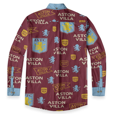 Aston Villa Men's Casual Lapel Long Sleeve Shirt|125GSM Cotton