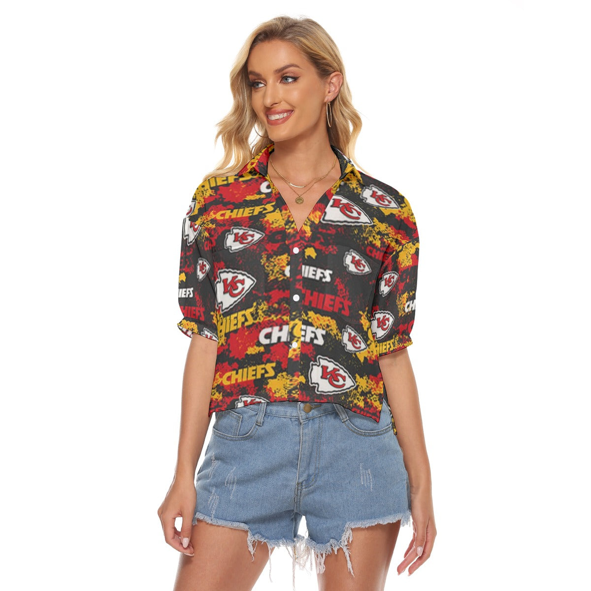 Kansas City Chiefs Women's V-neck Shirts red gold football outfit image 1.0
