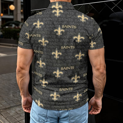 new-orleans-saints-mens-polo-shirt black gold football detail fabric breathable