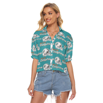 Miami Dolphins Women's V-neck Shirts aqua orange football outfit back view