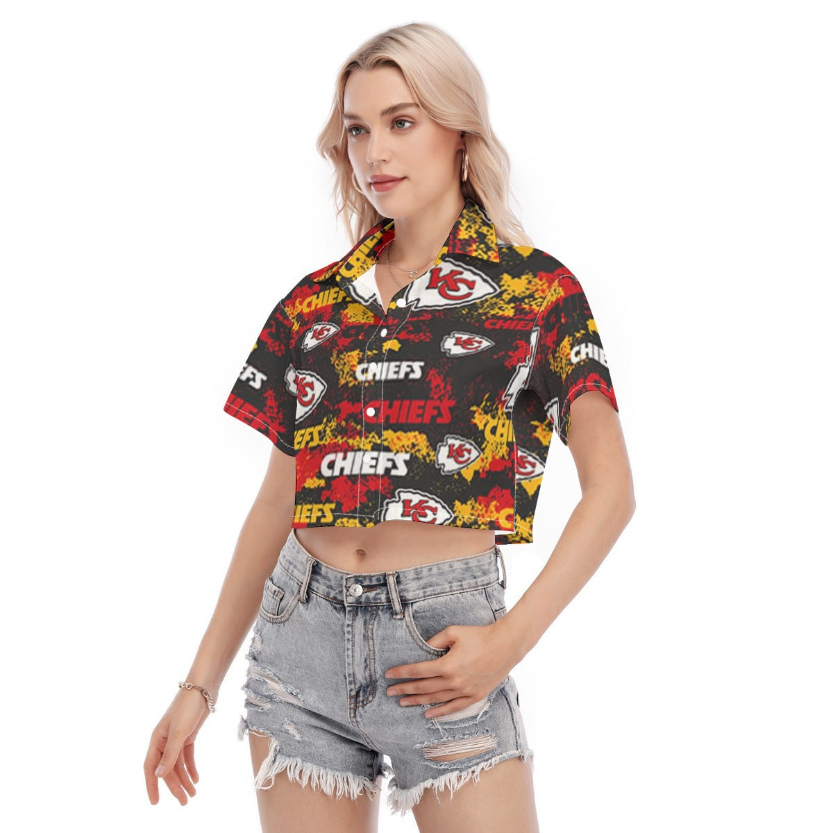 kansas-city-chiefs-womens-cropped-shirt red gold football outfit image 3.0