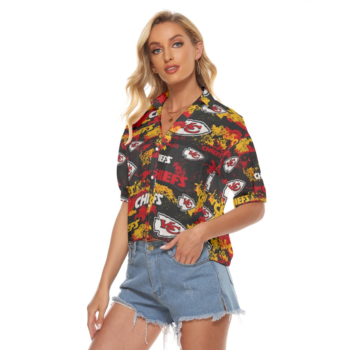 kansas-city-chiefs-womens-v-neck-shirts red gold football outfit image 3.0