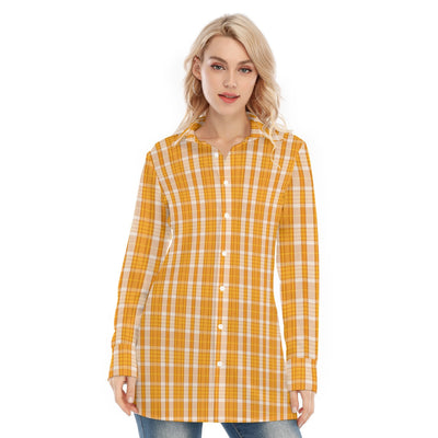 Tennessee Volunteers Orange White Plaid Womens Long Shirt 115Gsm Cotton Poplin 2 orange white plaid women fashion apparel