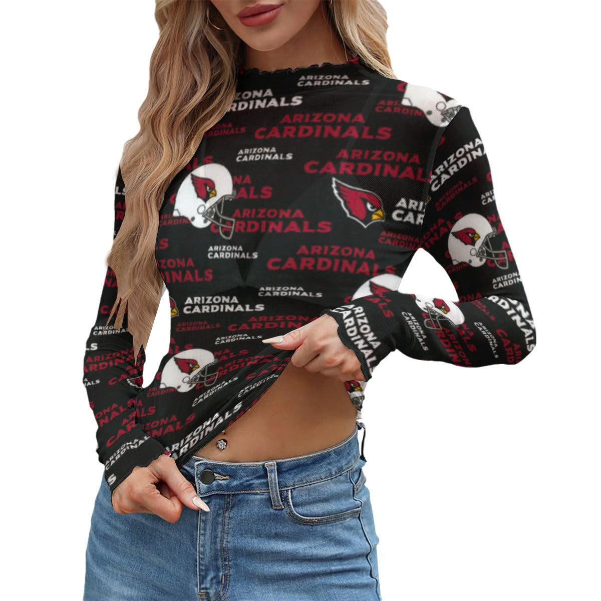 Arizona Cardinals Women's Mesh T-shirt red white football outfit back view