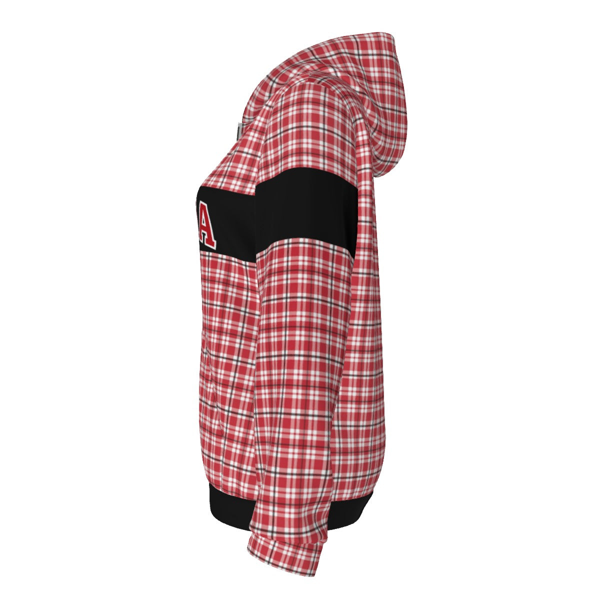 White Smoke Georgia Varsity tartan plaid Women's Borg Fleece Hoodie Red and Black