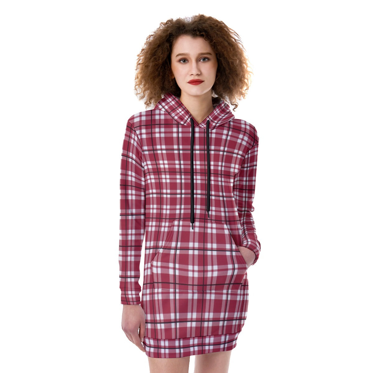 Alabama Crimson Tide Tartan Plaid Crimson White Women's Heavy Fleece Long Hoodie streetwear fashion product image 2