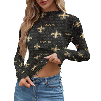 New Orleans Saints Women's Mesh T-shirt black gold football back view streetwear style