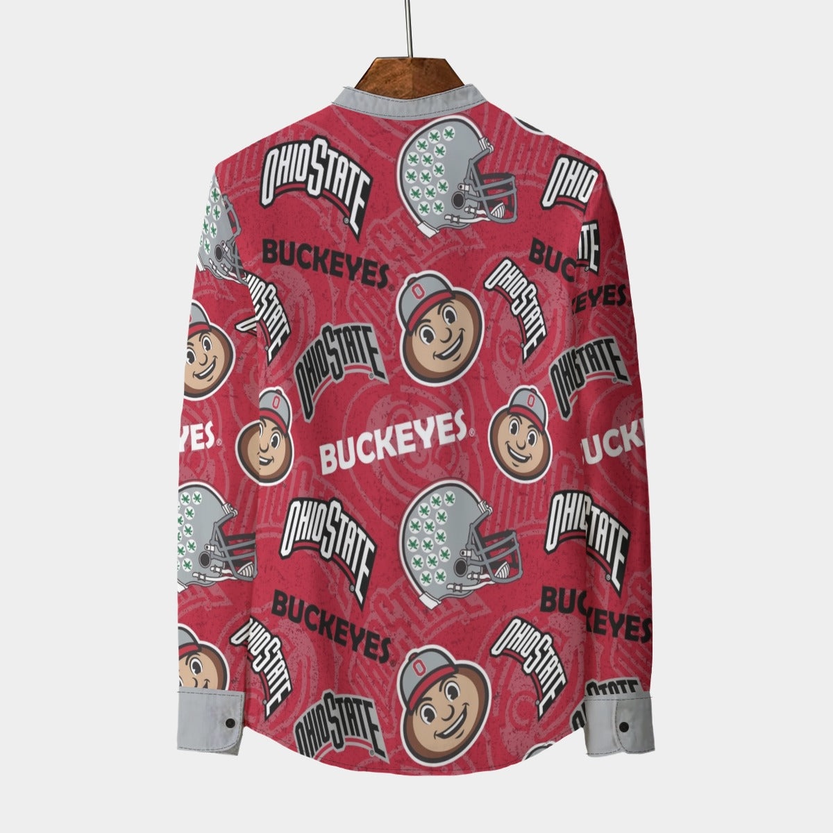 Ohio State Buckeyes Stand Collar Shirt With Long Sleeve|110GSM Imitation Flax White game day varsity apparel