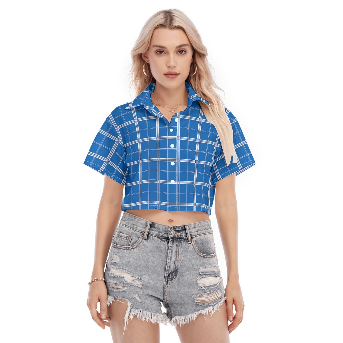 kentucky wildcats tartan plaid oversized button up women shirt women's cropped shirt women tartan plaid game day fashion