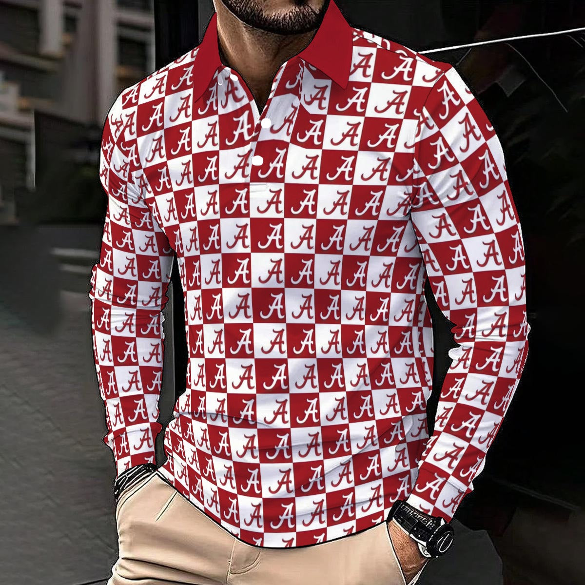 Alabama - Crimson Tide Men's Polo Shirt With Long Sleeve White varsity sports apparel