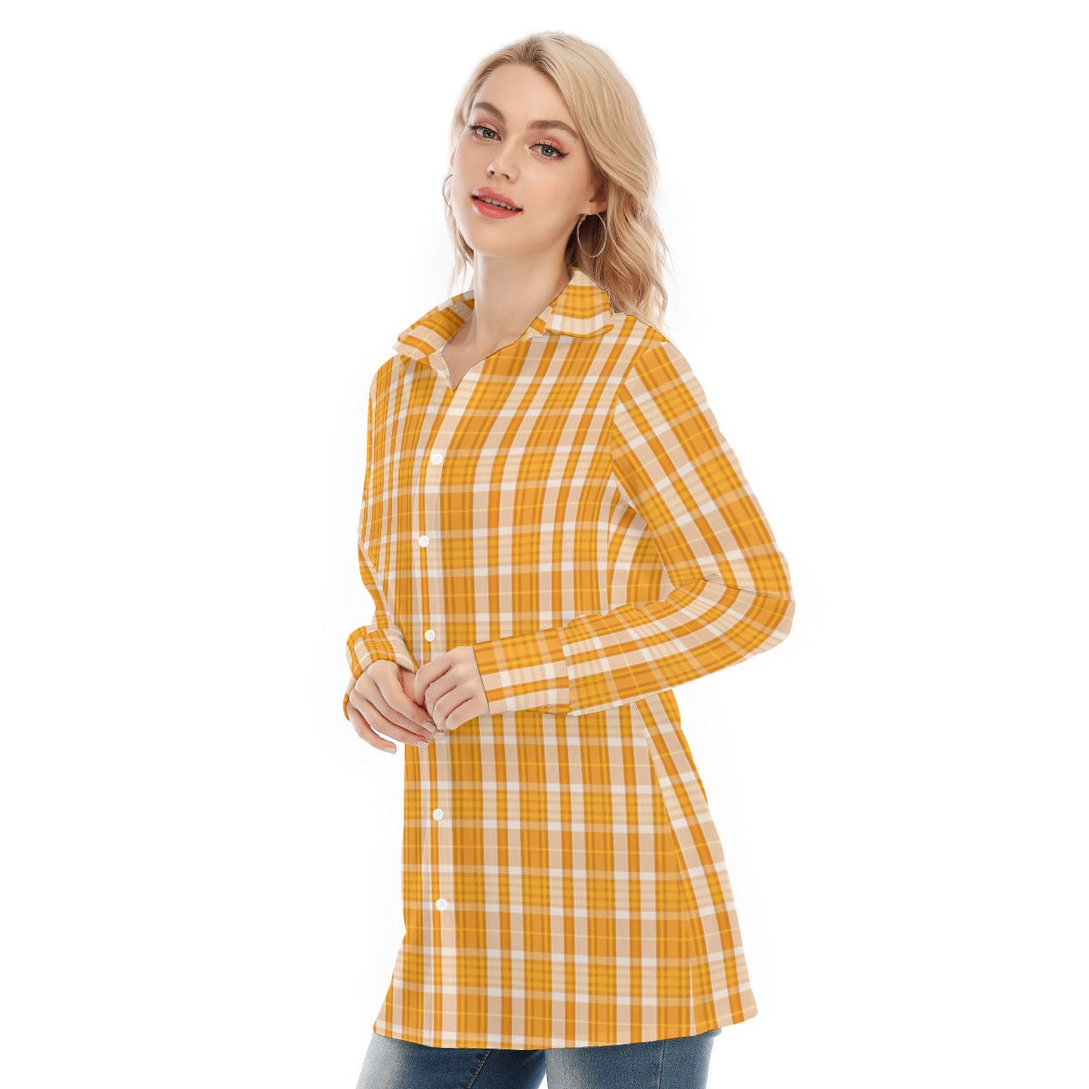 Tennessee Volunteers Orange White Plaid Womens Long Shirt 115Gsm Cotton Poplin 2 orange white plaid women fashion apparel