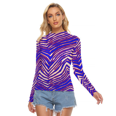 White Smoke Vuffalo Women's Mesh T-shirt – Red Blue White Zebra football Game Day Style