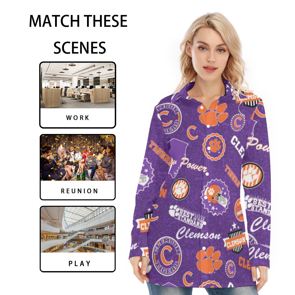 Clemson Tigers Women's Long Shirt - ACC football apparel varsity sportswear product image 5.0