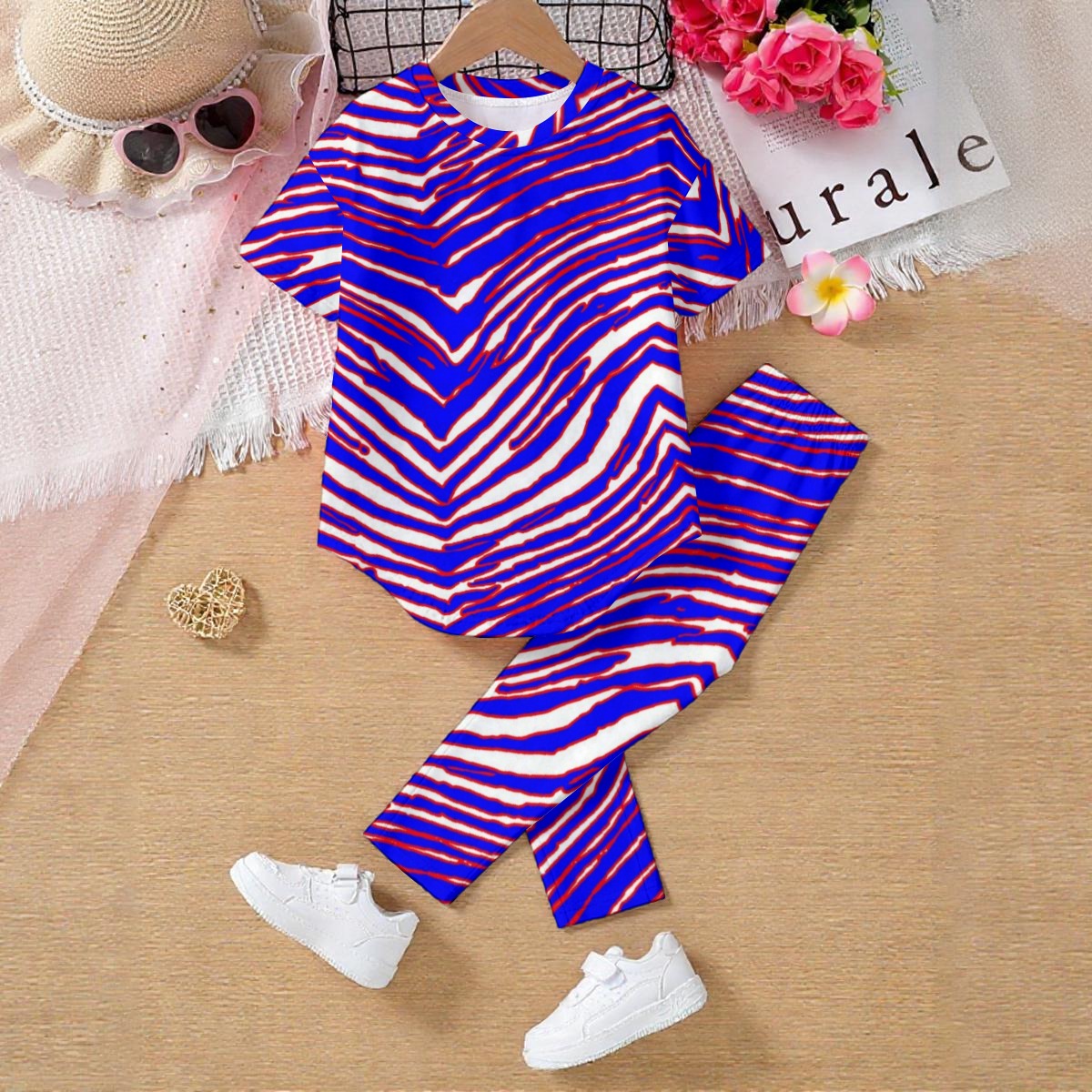 Buffalo Zebra Football Kids’ Casual Top and Pants Set – Zebra Game Day Kids Outfit – lightweight game day shirt, game day outfit, image 1.0